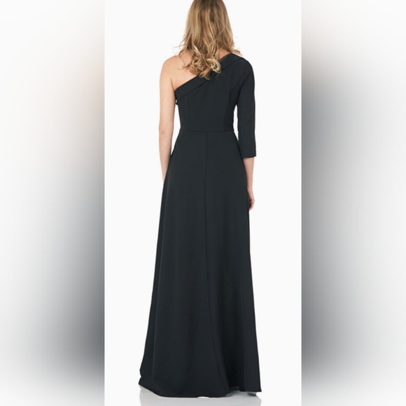 Kay Unger Black Crepe Walk Thru One-Shoulder Jumpsuit Size 10 NWT - Picture 4 of 9